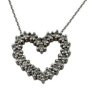 Vintage 14 Karat White Gold Diamond Heart Pendant Necklace #13732